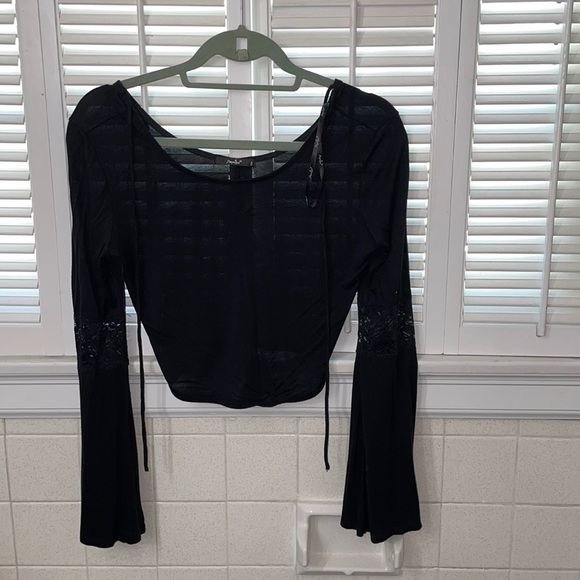 Papaya sheer crop top neck tie flared long arms - Picture 1 of 3